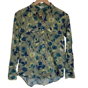 Sundance Womens Light Blue Green Cotton Floral Button-Up Shirt Size XS Cottage